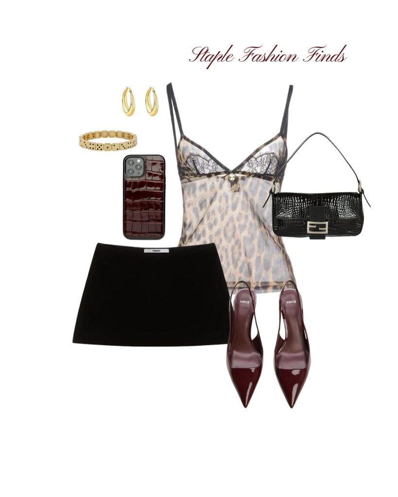 A Printed Cami and Mini Skirt with a Textured Evening Finish